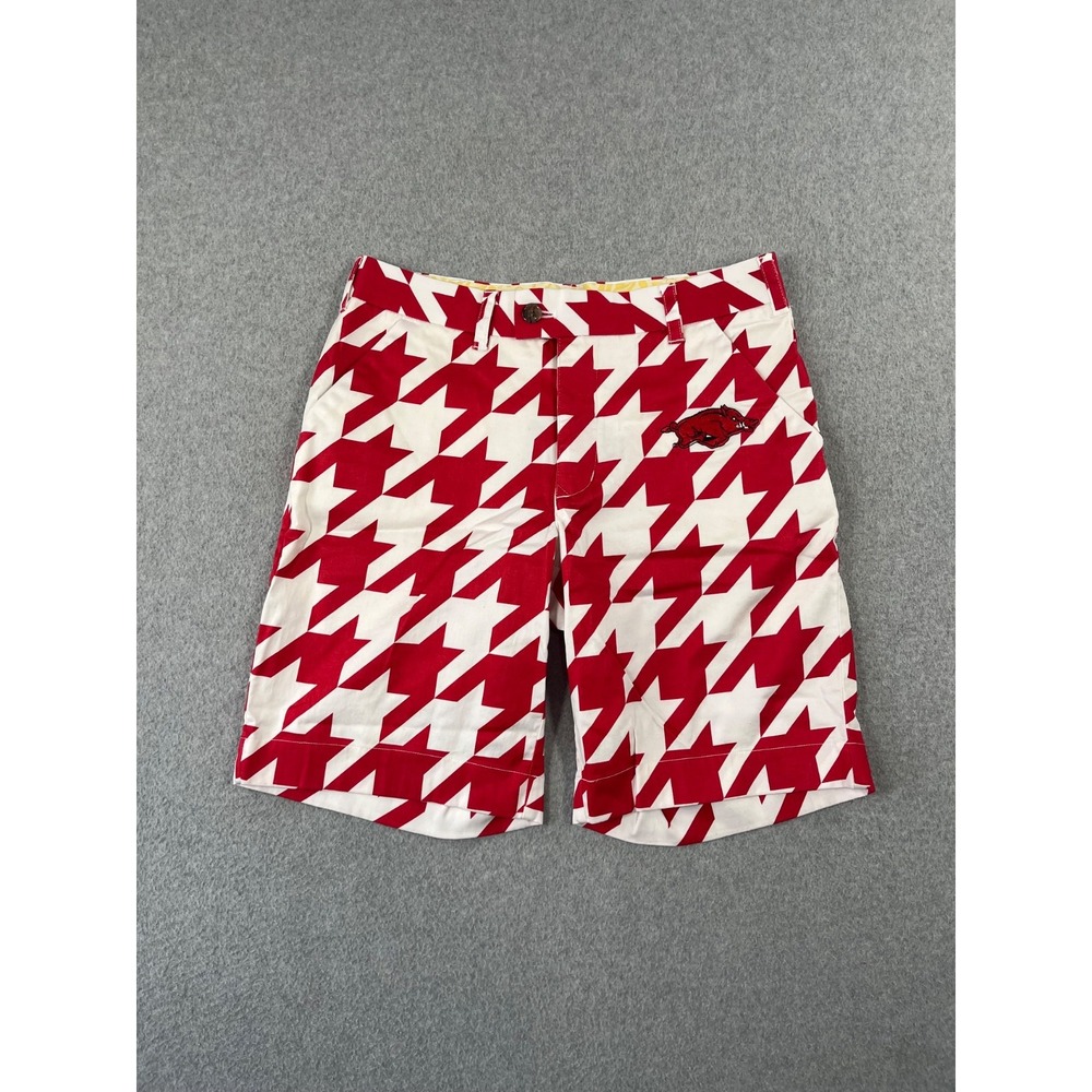 University Of Arkansas Loudmouth Golf Shorts Mens 30 Red Houndstooth Razorback